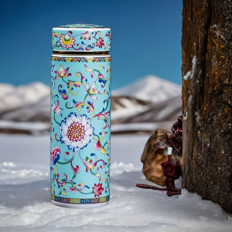 双层陶瓷珐琅彩保温杯内胆陶瓷茶杯青花瓷水杯办公杯家用旅游便携