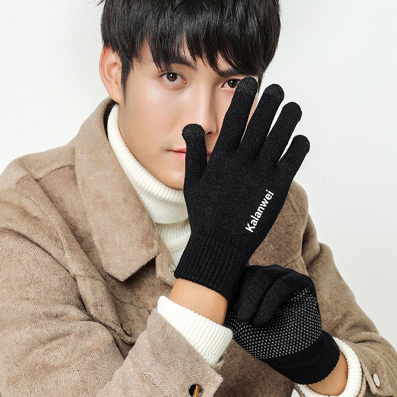 触屏手套男士冬天骑行开车防滑加绒毛线针织女学生秋冬季保暖情侣