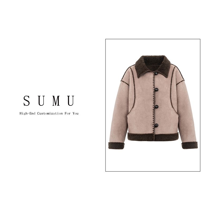 宿慕 SUMU 10.26冬季2023新款韩版轻奢气质翻领颗粒绒外套1366