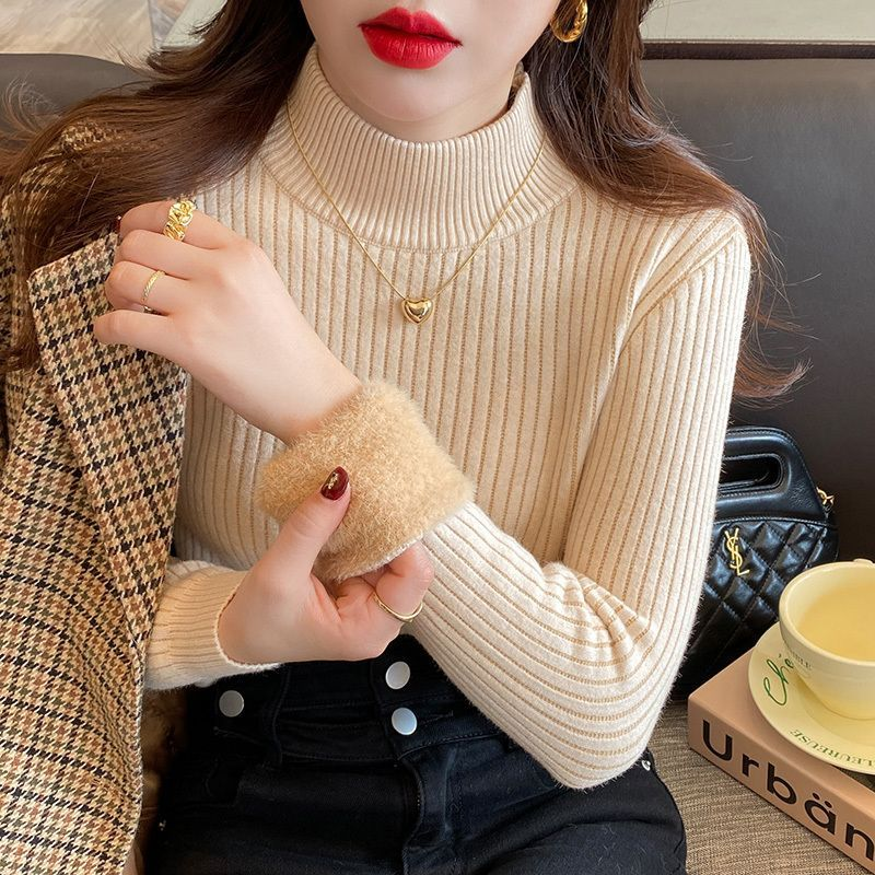 毛衣女秋冬高领打底长袖针织衫保暖加绒加厚修身软糯洋气上衣百搭