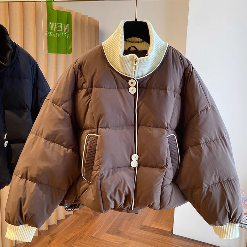 冬季新款胖MM韩版休闲显瘦立领棉服女宽松大码加厚保暖面包服外套