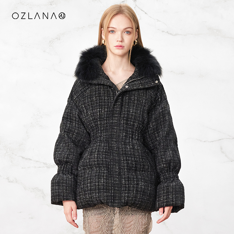 【直播专属】OZLANA秋冬2023年新款时尚花呢收腰羽绒服AU233084