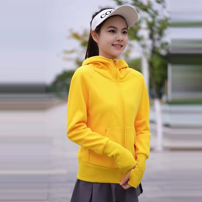 范斯蒂克运动夹克女子学生新款跑步外套连帽加绒拉链衫纯色瑜伽服