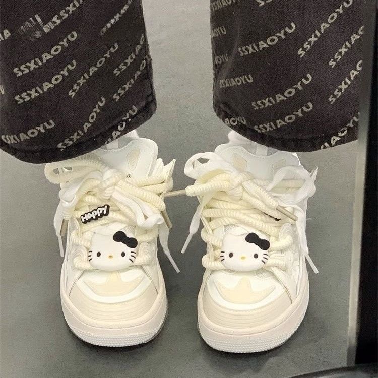 国潮小众原创kt猫可爱面包鞋2023新款松糕厚底百搭小白鞋
