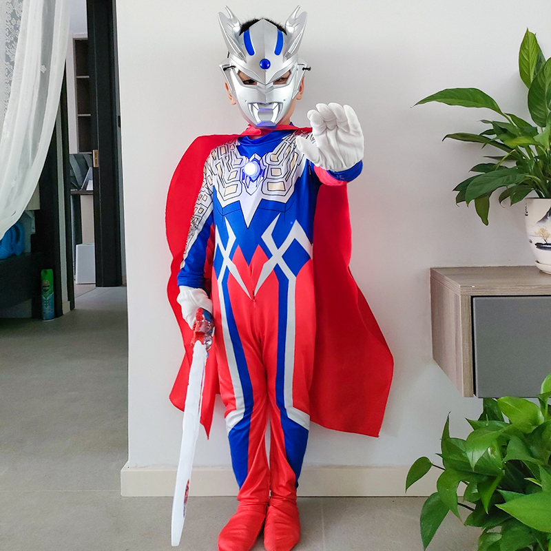 cos男童儿童节连体迪迦奥特曼发光服装儿童套装赛罗披风面具衣服