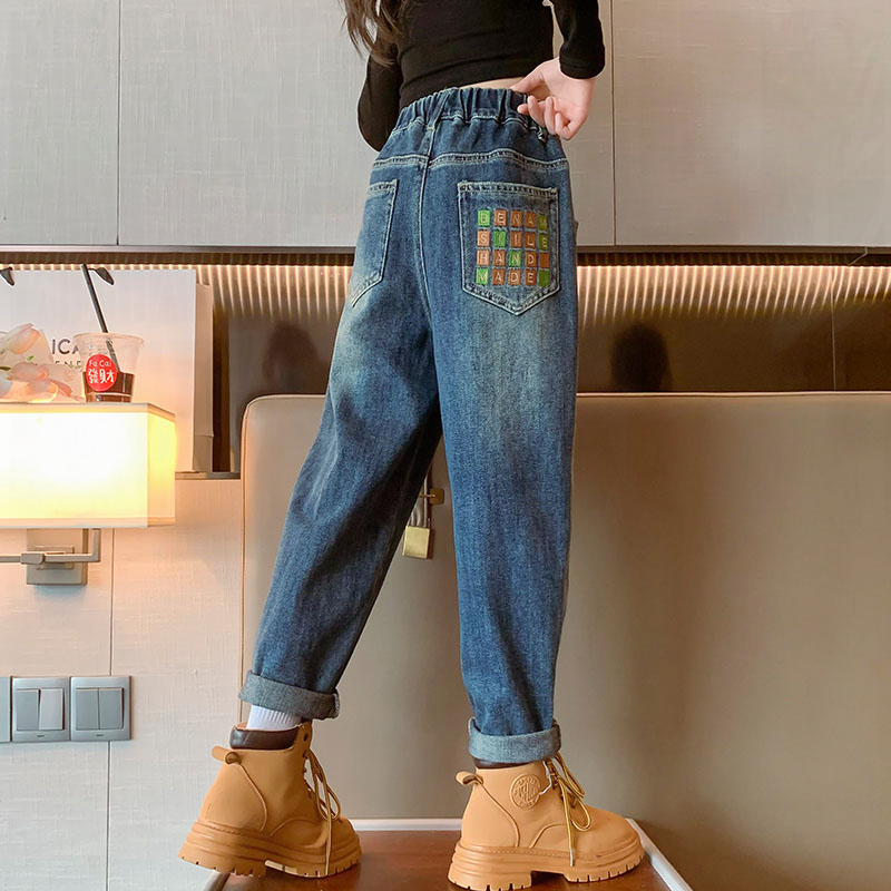 女童牛仔裤春秋2024新款春季儿童宽松洋气老爹裤中大童百搭萝卜裤