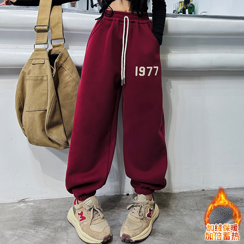 女童秋冬加绒卫裤2023新款女大童冬季加厚休闲裤儿童冬装运动裤子