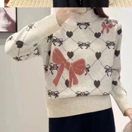 中领蝴蝶结羊毛衫百搭印花时尚