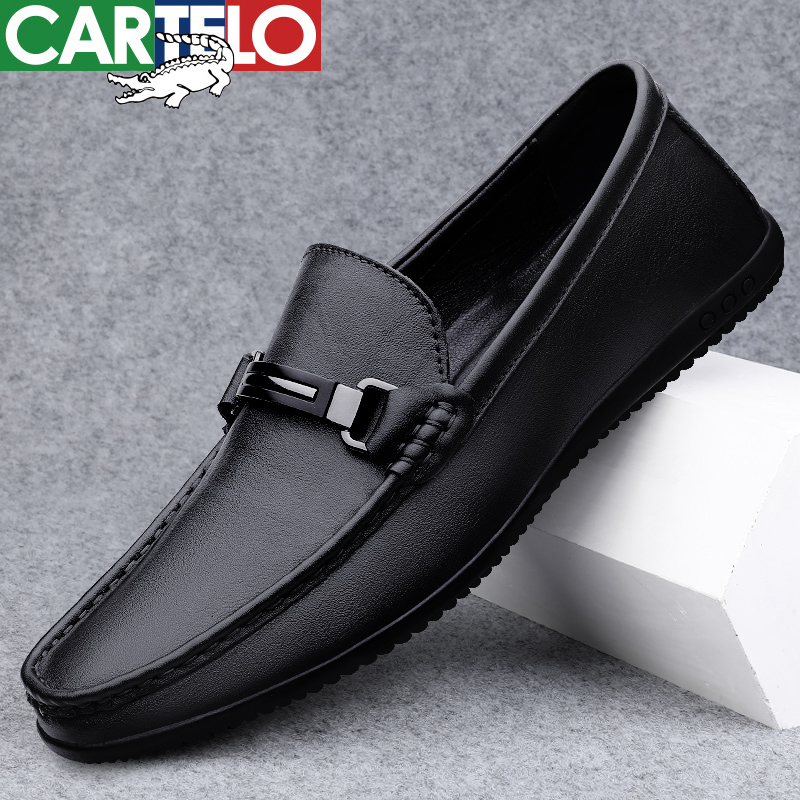 CARTELO/卡帝乐鳄鱼皮鞋男秋季真皮软底透气百搭一脚蹬豆豆鞋时尚