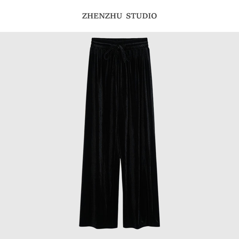 【珍珠定制】H3 垂感慵懒~丝绒阔腿裤 G25005 时尚显瘦百搭神裤