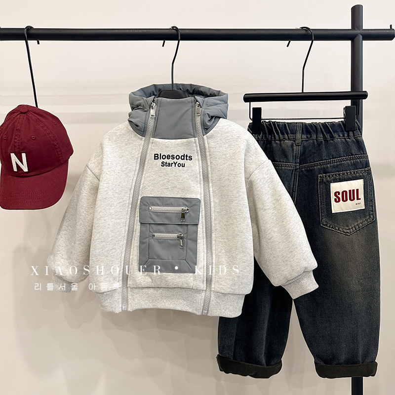 【小首尔】现货-pd男童韩版加绒加厚外套冬季保暖撞色上衣HBB3011