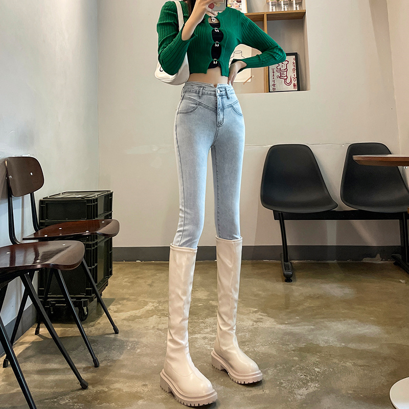 高腰牛仔裤女紧身小脚裤2022年秋冬新款弹力百搭显瘦铅笔裤靴裤