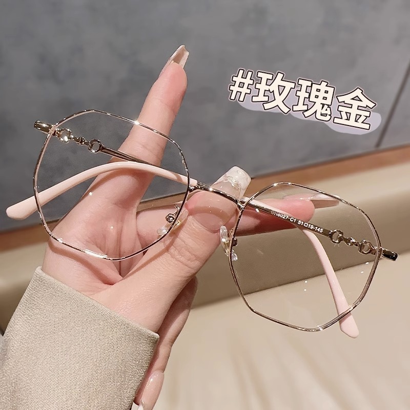 高颜值超轻金丝多边形近视眼镜女款可配度数圆脸素颜显白眼睛架