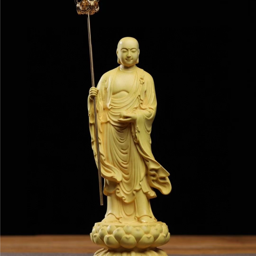 黄杨木雕地藏王菩萨人物神像摆件家居办公室装饰手工艺品文玩收藏