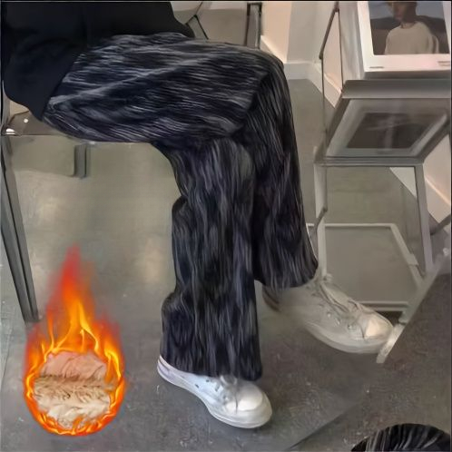 扎染高腰裤子女百搭休闲裤直筒宽松阔腿裤羊羔绒秋冬港风长裤女