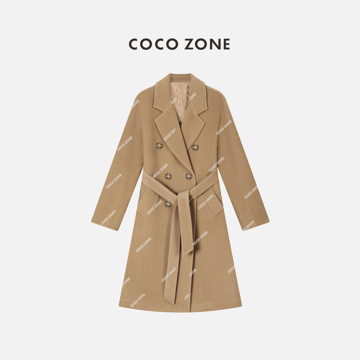 COCO ZONE 羊毛90%羊绒10%经典气质传承带双面呢大衣101801