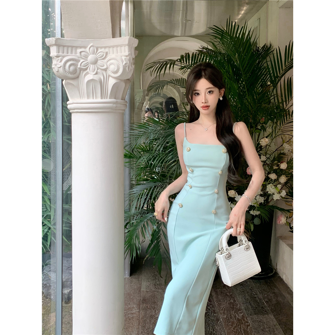 气质长裙子女装2023夏季新款法式小众修身名媛包臀紧身吊带连衣裙