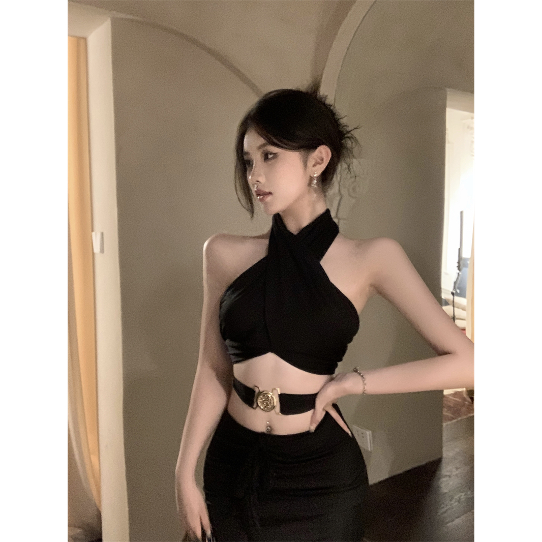 辣妹性感挂脖上衣高腰鱼尾半身裙初秋2023新款炸街裙女