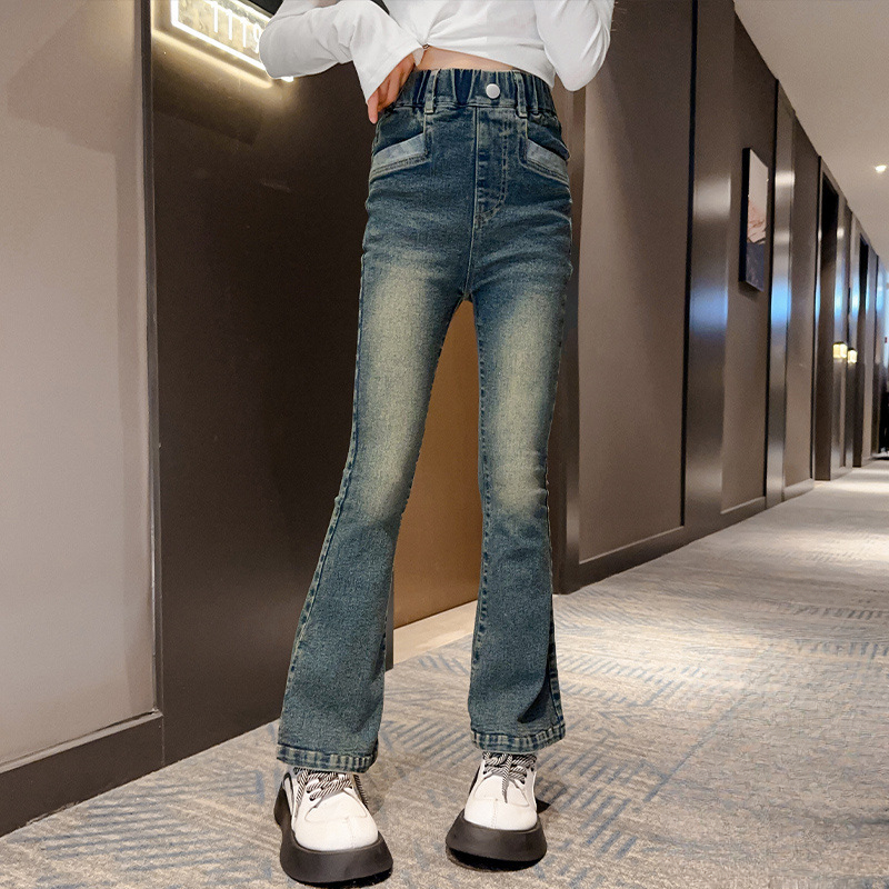 女童修身牛仔裤春秋装2024新款女孩中大童裤子儿童休闲喇叭裤春季