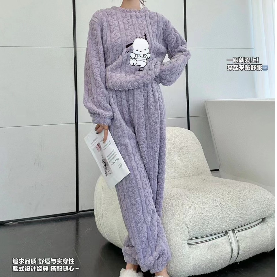 2023 秋冬哈帕狗提花舒棉绒套装珊瑚绒保暖加厚可外穿女士家居服