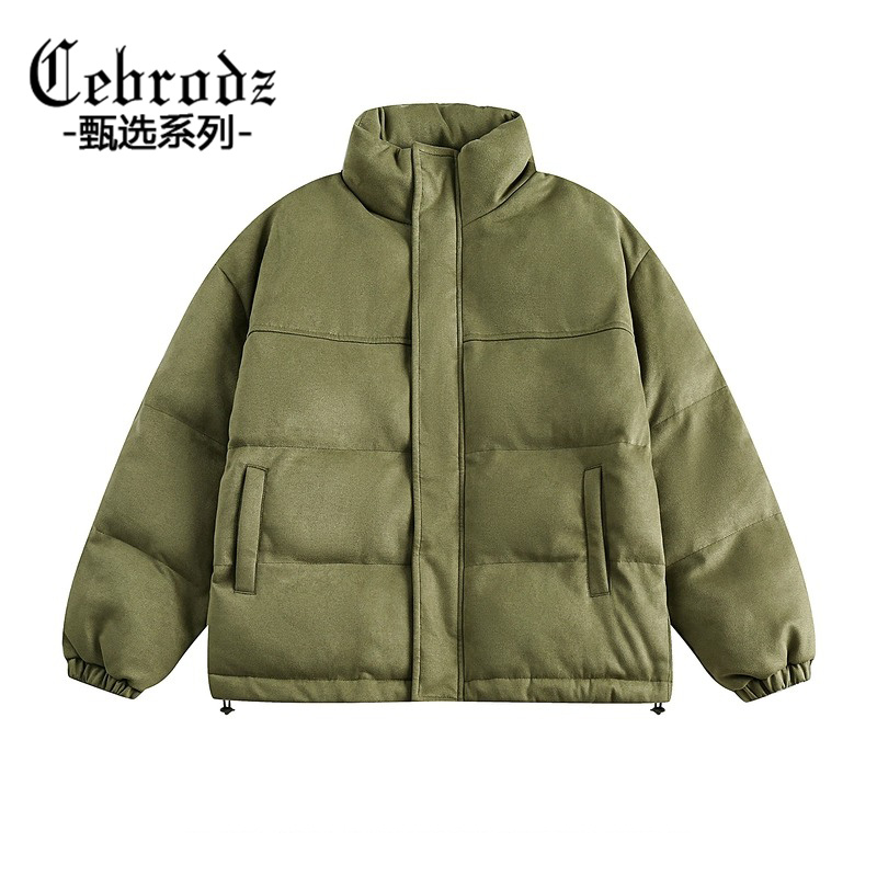 Cebrodz街头复古纯色百搭加厚棉衣外套男士冬季vintage情侣面包服