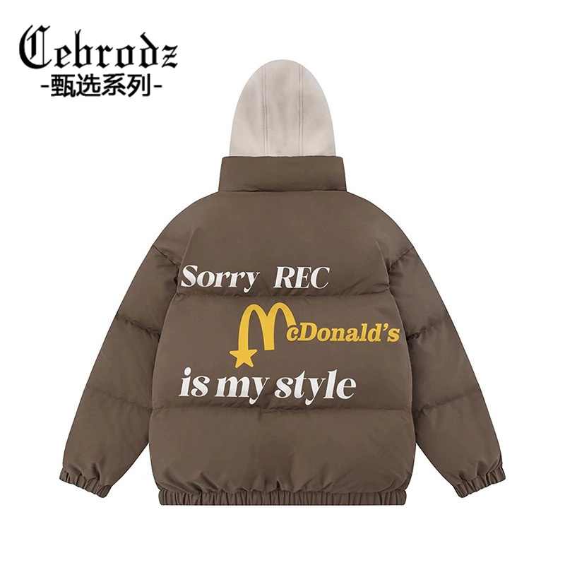 Cebrodz假两件棉服男款冬季2023新款字母印花外套宽松保暖面包服