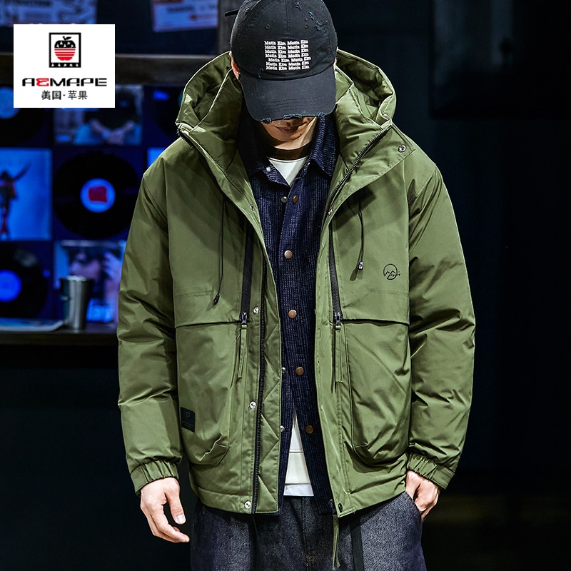 90%灰鸭绒短款羽绒服男生宽松外穿潮牌连帽上衣春秋保暖工装外套