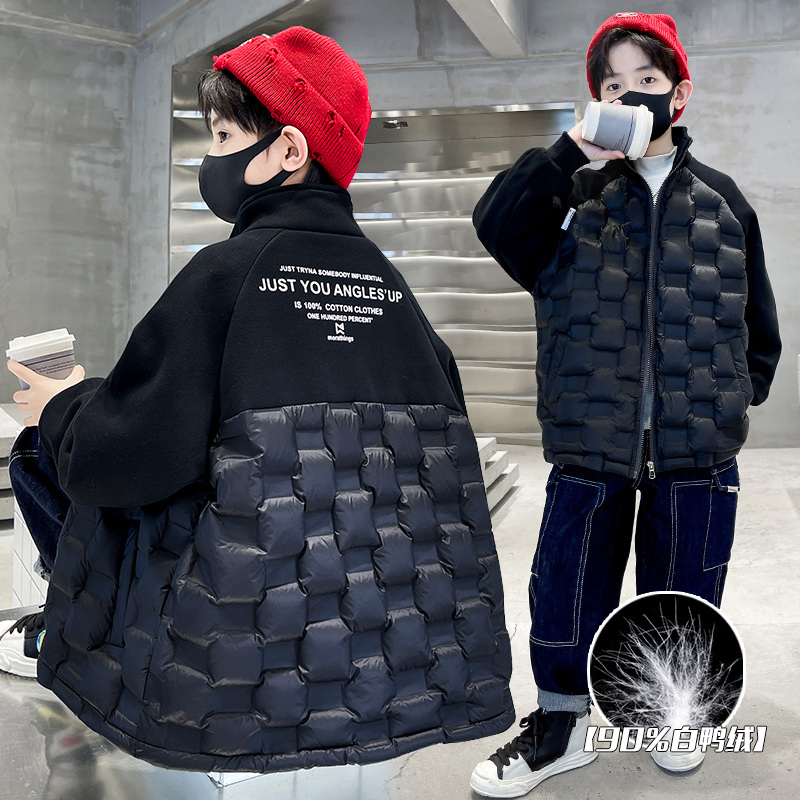 儿童装男童冬装羽绒服2023新款中大童冬季男孩加厚洋气中长款外套