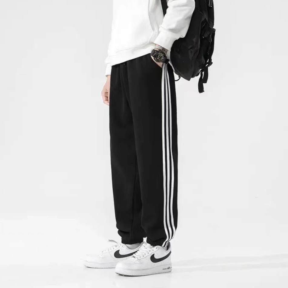 春季新品裤子男宽松休闲裤三杠直筒长裤运动裤卫裤三杠百搭经典