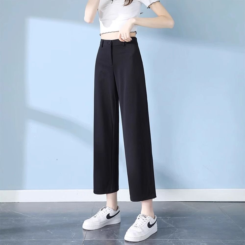 2024春夏新款直筒窄版阔腿裤女显瘦八九分宽松垂感高腰休闲西装裤