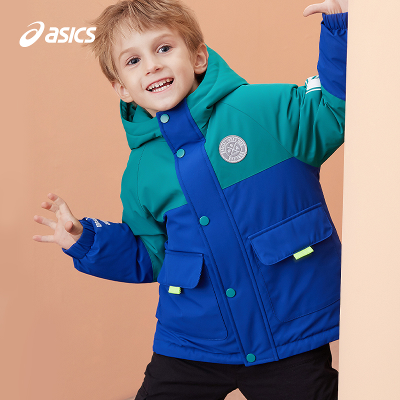 Asics亚瑟士儿童装2023冬季新款男女童连帽羽绒服334231073076
