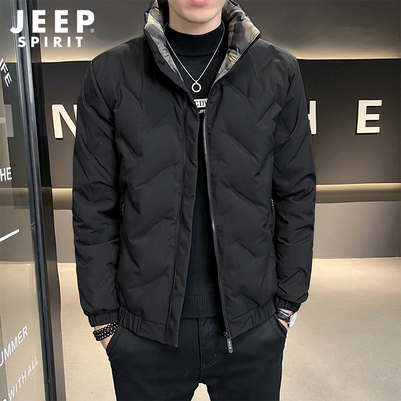 Jeep吉普羽绒服男士秋冬季休闲宽松加厚立领夹克户外防风保暖外套