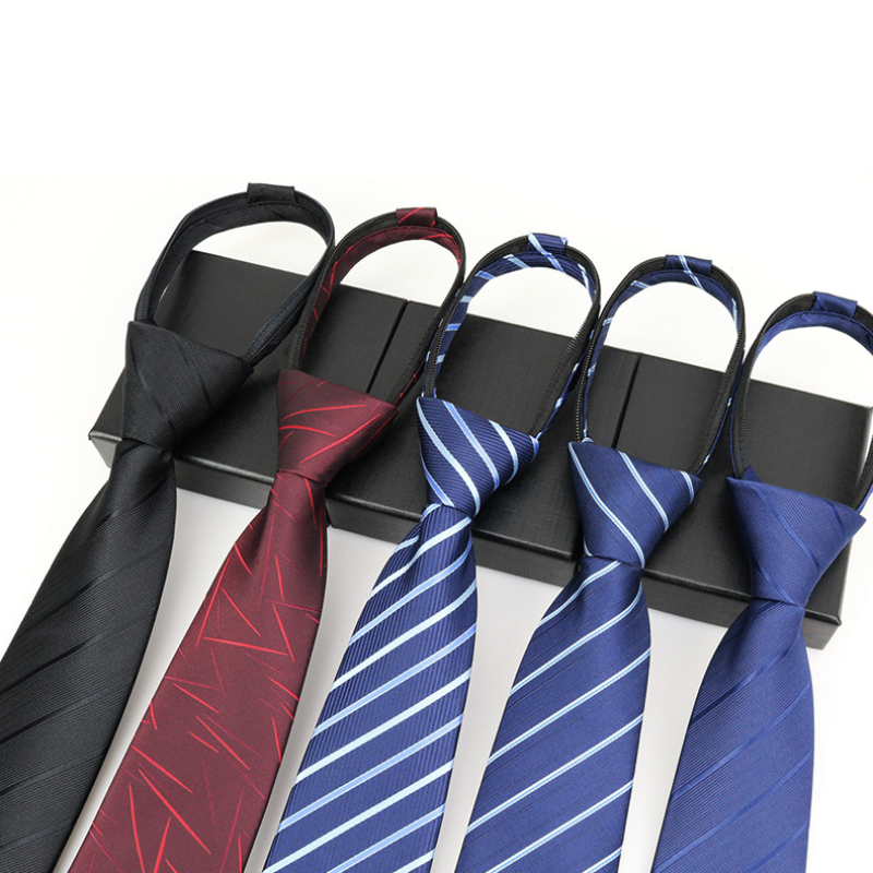 懒人拉链款窄领带6厘米男士韩版免手打一拉得领带黑色蓝色商务男