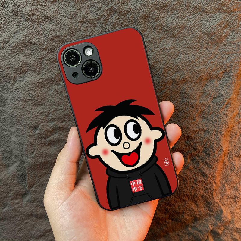 卡通旺仔手机壳 适用苹果15华为OPPO小米VIVO 全包硅胶磨砂玻璃壳