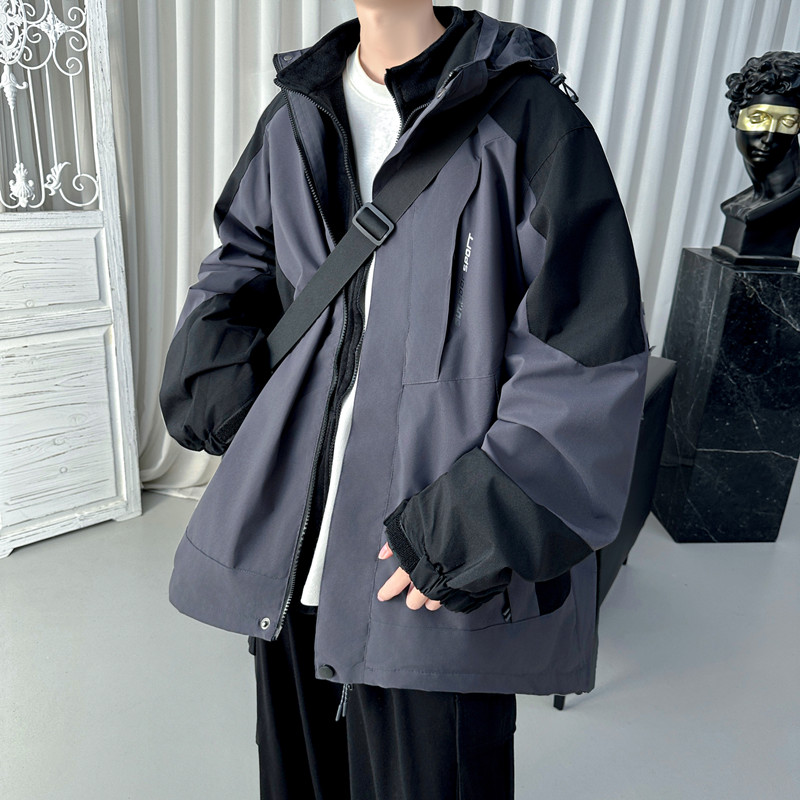 机能冲锋衣男春秋季潮流拼色户外登山服外套宽松连帽防风休闲夹克