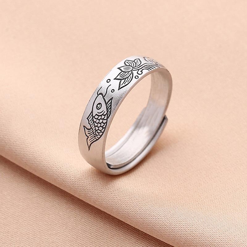 铜合金戒指 复古莲花鲤鱼戒指男女简约个性民族风ins森系百搭指环