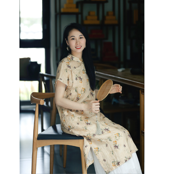 如素慢衣立领斜襟盘扣苎麻印花改良旗袍32803