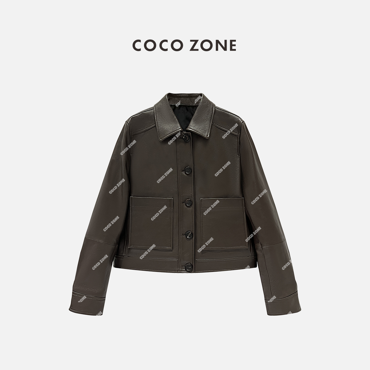 COCO ZONE “真羊皮”高级感皮衣扣下摆拉链短外套 23C29986