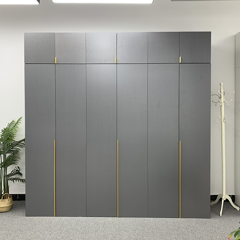 轻奢现代简约衣柜家用卧室北欧推拉成品极简灰色木质柜子五六门