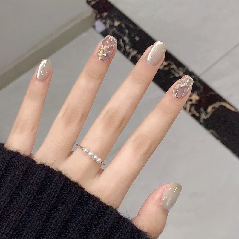 （短）手工穿戴甲爆款青柠猫眼美拉德款美甲甲片成品指甲贴片