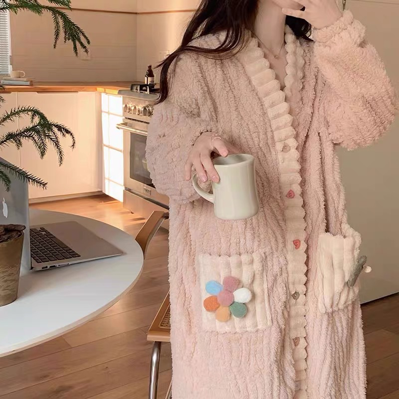 珊瑚绒睡裙女秋冬季长款加厚法兰绒浴睡袍睡衣家居服2023新款加绒