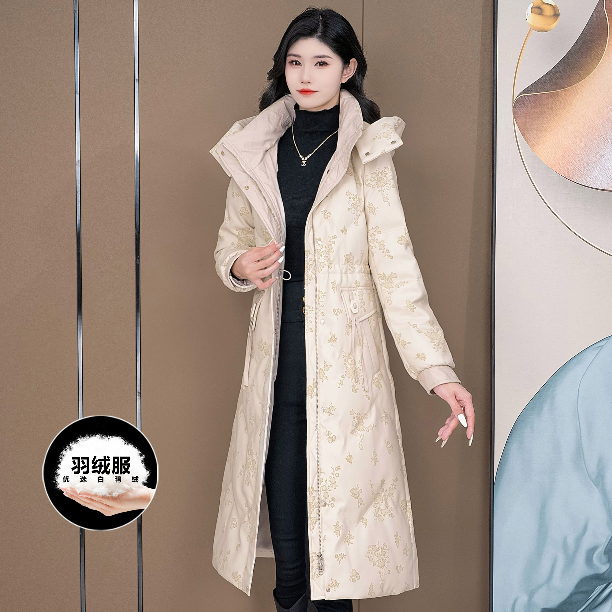 2023冬季新款时尚保暖休闲显瘦百搭连帽长款羽绒服ADYS-2575