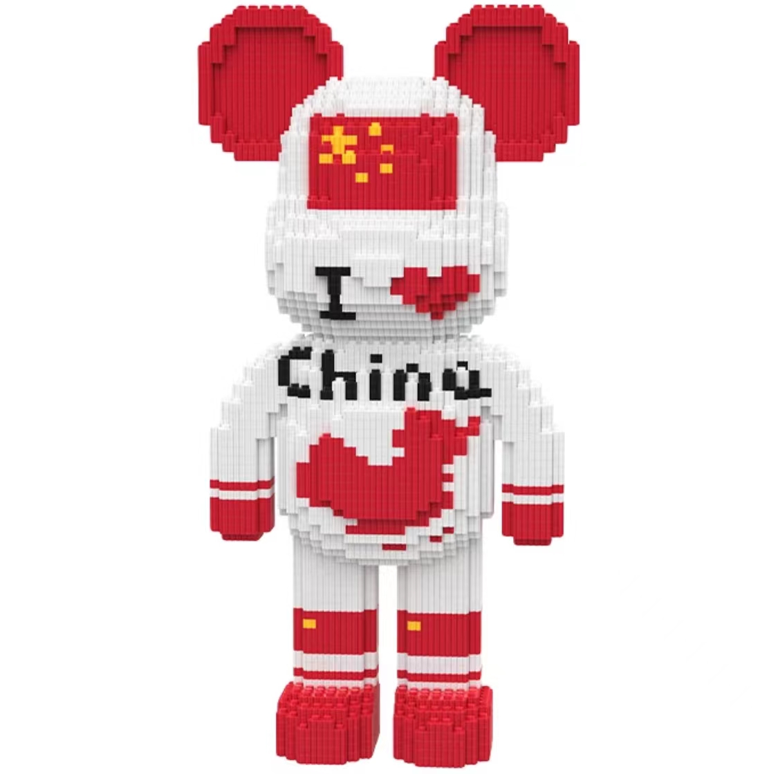 XSL中国红超白积木熊颗粒儿童益智拼装玩具积木【40CM】