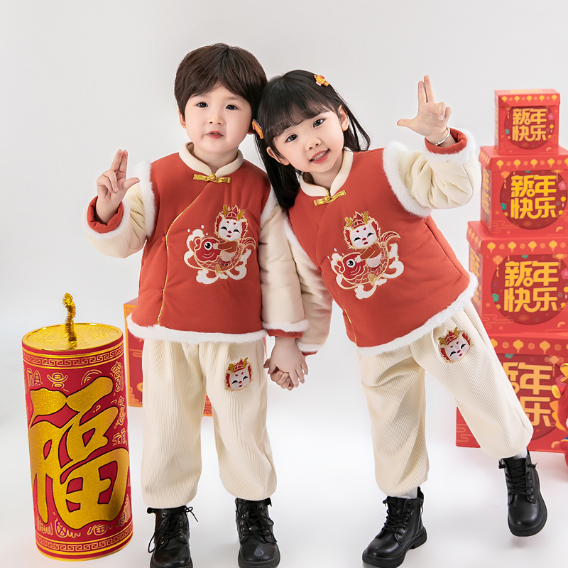 汉服男女童拜年服童装唐装中式新年装宝宝周岁礼衣服儿童喜庆年服