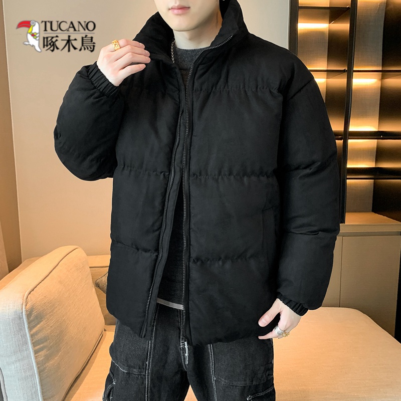 啄木鸟立领潮牌羽绒服男士冬季新款加厚休闲美式复古棉袄加绒男款