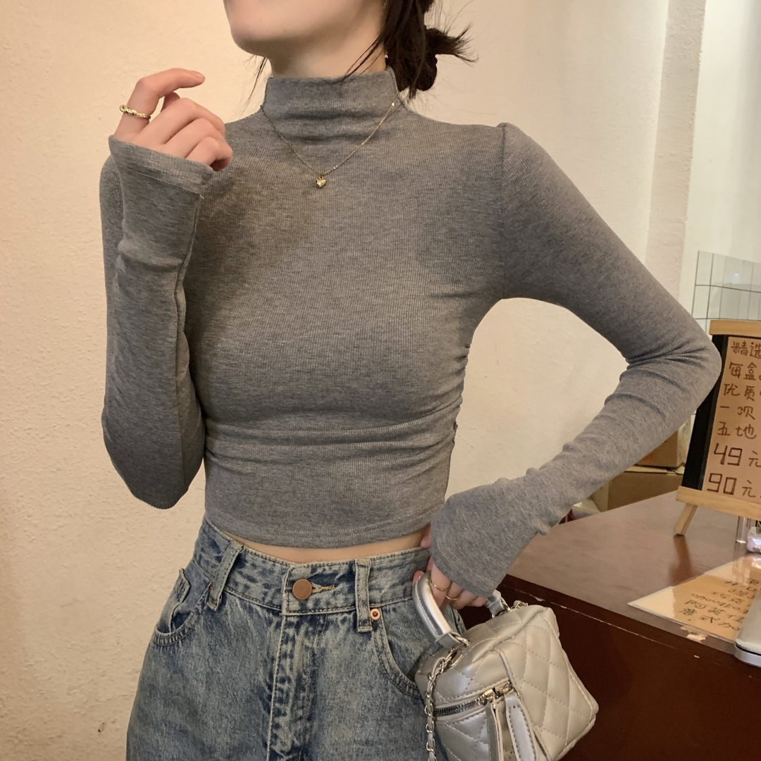 半高领打底衫女秋冬内搭T恤春秋洋气2023年新款长袖德绒纯色上衣