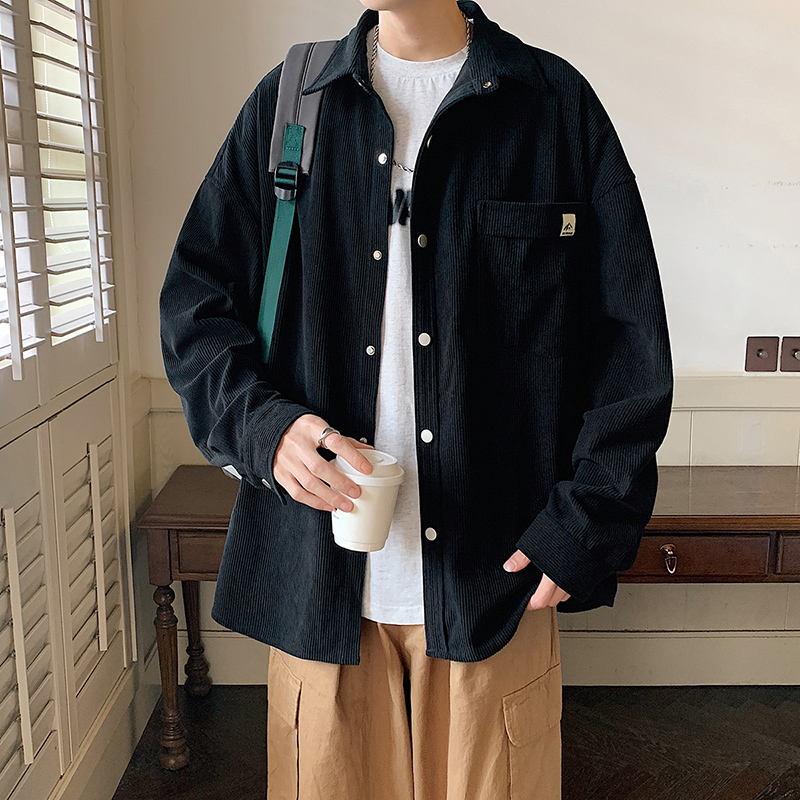 衬衫外套男士春秋冬季新款潮牌痞帅青少年休闲男生翻领长袖上衣服