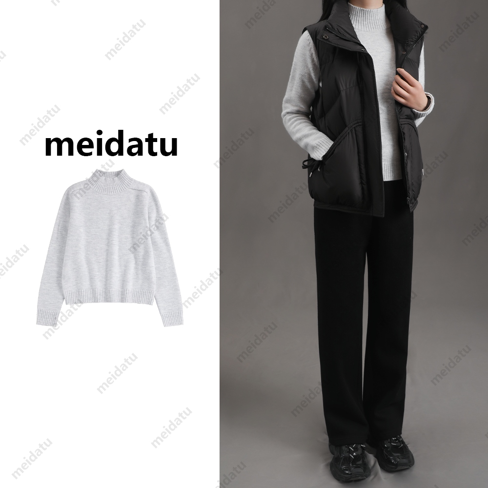 【改版款】（am596-1）新款百搭压褶高领针织毛衣