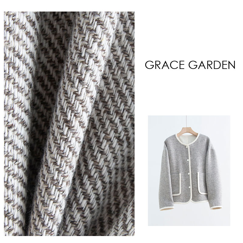 GRACE GARDEN 【千鸟格！】香风粗呢编织斜纹圆领短外套MF3G0852