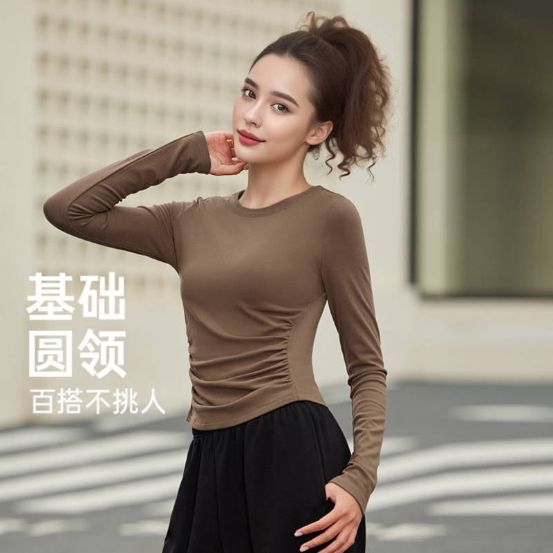圆领加绒运动保暖锁温显瘦健身衣裸感打底瑜伽服秋冬健身房训练服